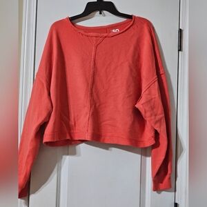 New Without Tags SO Distressed  Women's Vibrant Coral Cropped Sweatshirt